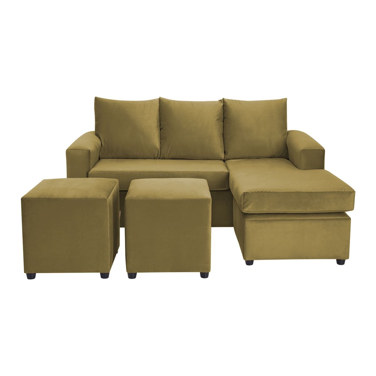 BODEVIR - Sofa Bi-L 3C+2 Pouf Felpa 30 Verde Musgo
