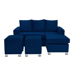 BODEVIR - Sofa Bi-L 3C+2 Pouf Felpa 12 Azul Marino