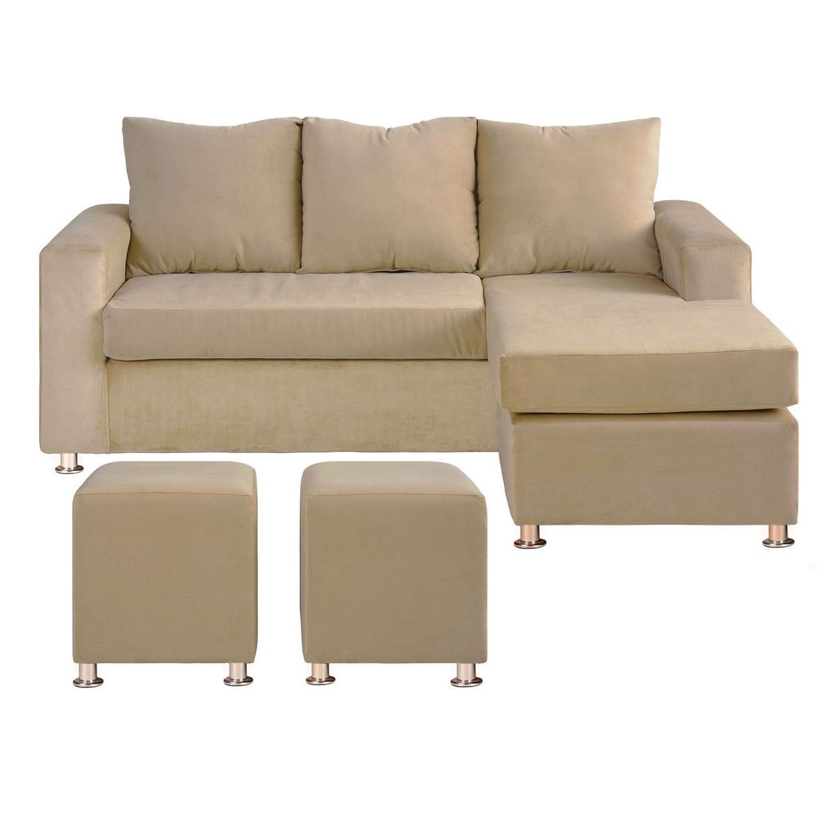 BODEVIR - Sofa Bi-L 3C+2 Pouf Felpa 12 Beige