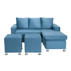 BODEVIR - Sofa Bi-L 3C+2 Pouf Felpa 12 Azul Petroleo