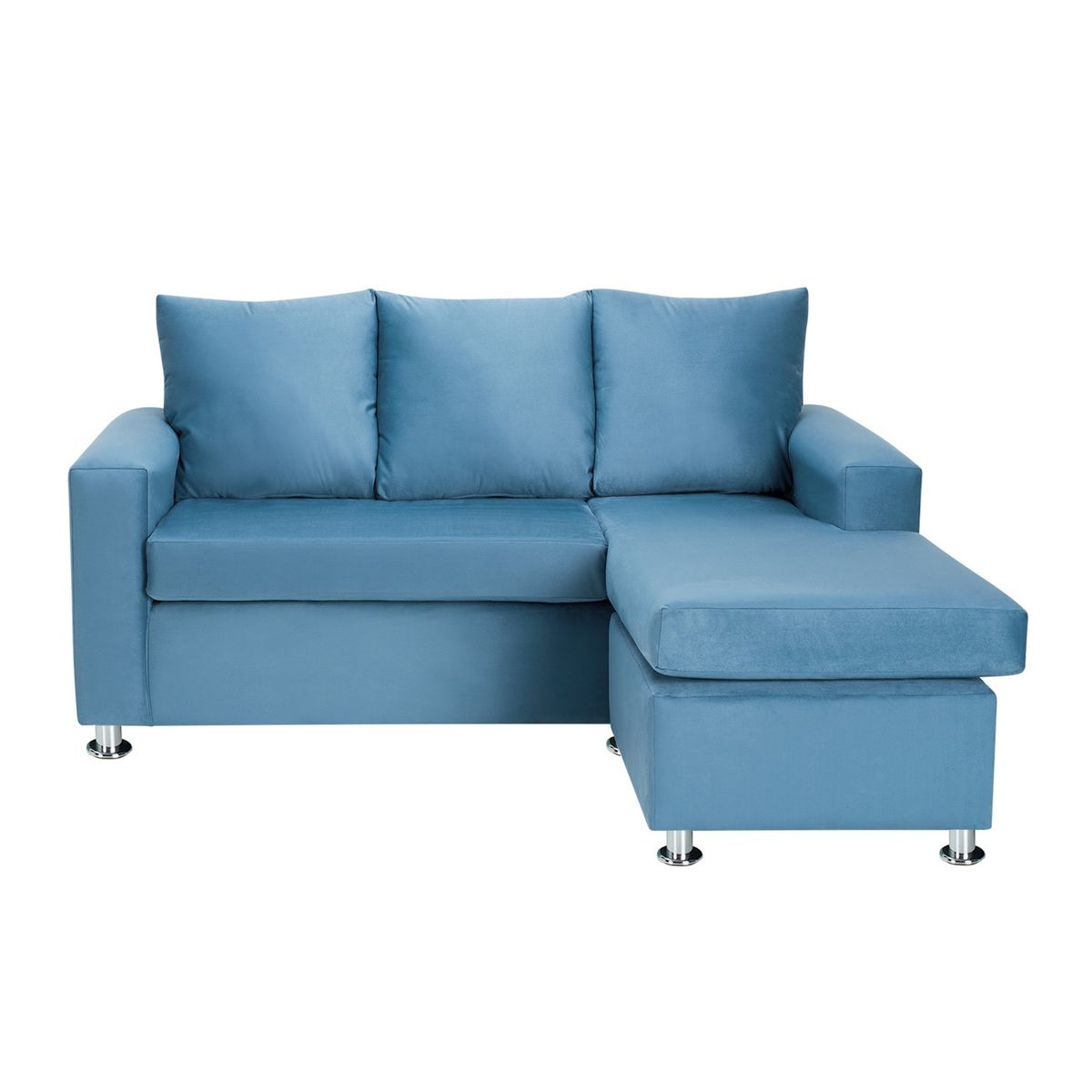 BODEVIR - Sofa Bi-L 3C+2 Pouf Felpa 12 Azul Petroleo