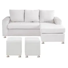 BODEVIR - Sofa Bi-L 3C+2 Pouf Felpa 12 Crudo