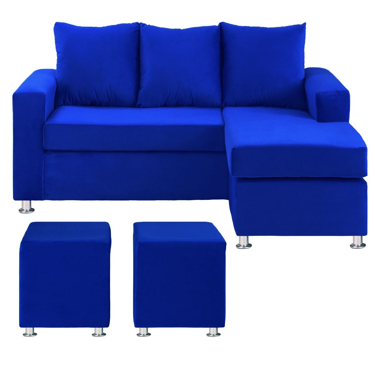 BODEVIR - Sofa Bi-L 3C+2 Pouf Felpa 12 Azul Rey