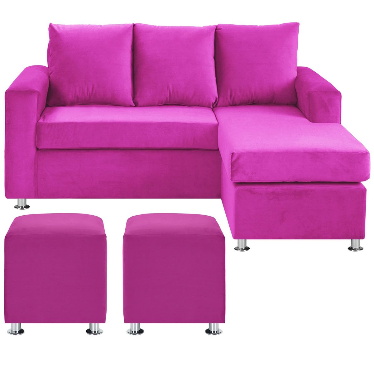 BODEVIR - Sofa Bi-L 3C+2 Pouf Felpa 12 Fucsia