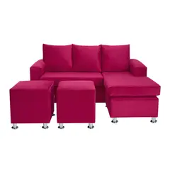 BODEVIR - Sofa Bi-L 3C+2 Pouf Felpa 12 Burdeo
