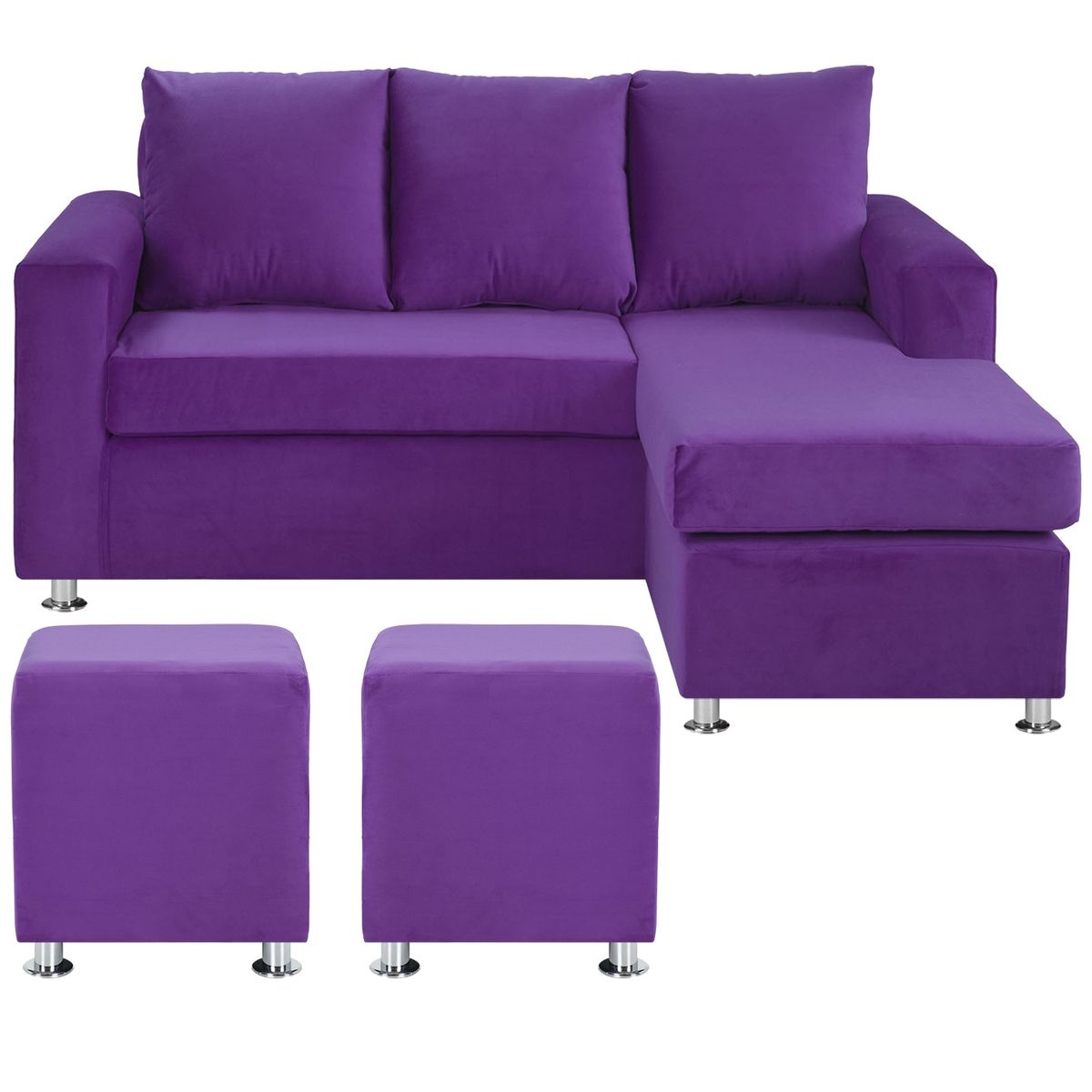 BODEVIR - Sofa Bi-L 3C+2 Pouf Felpa 12 Morado