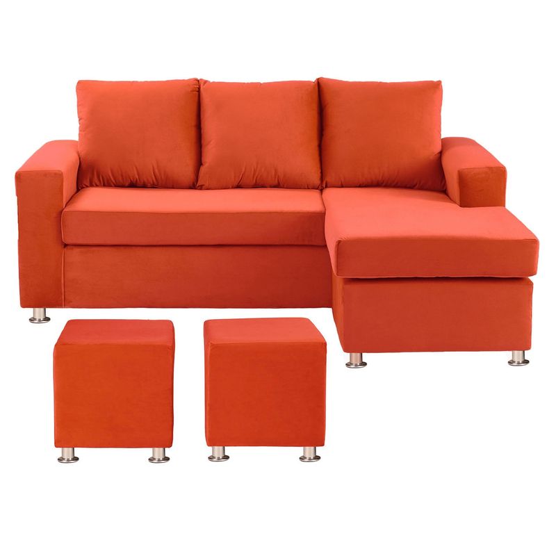 BODEVIR - Sofa Bi-L 3C+2 Pouf Felpa 12 Naranjo