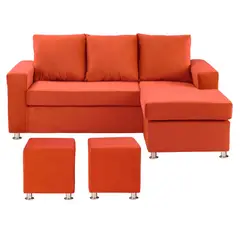 BODEVIR - Sofa Bi-L 3C+2 Pouf Felpa 12 Naranjo