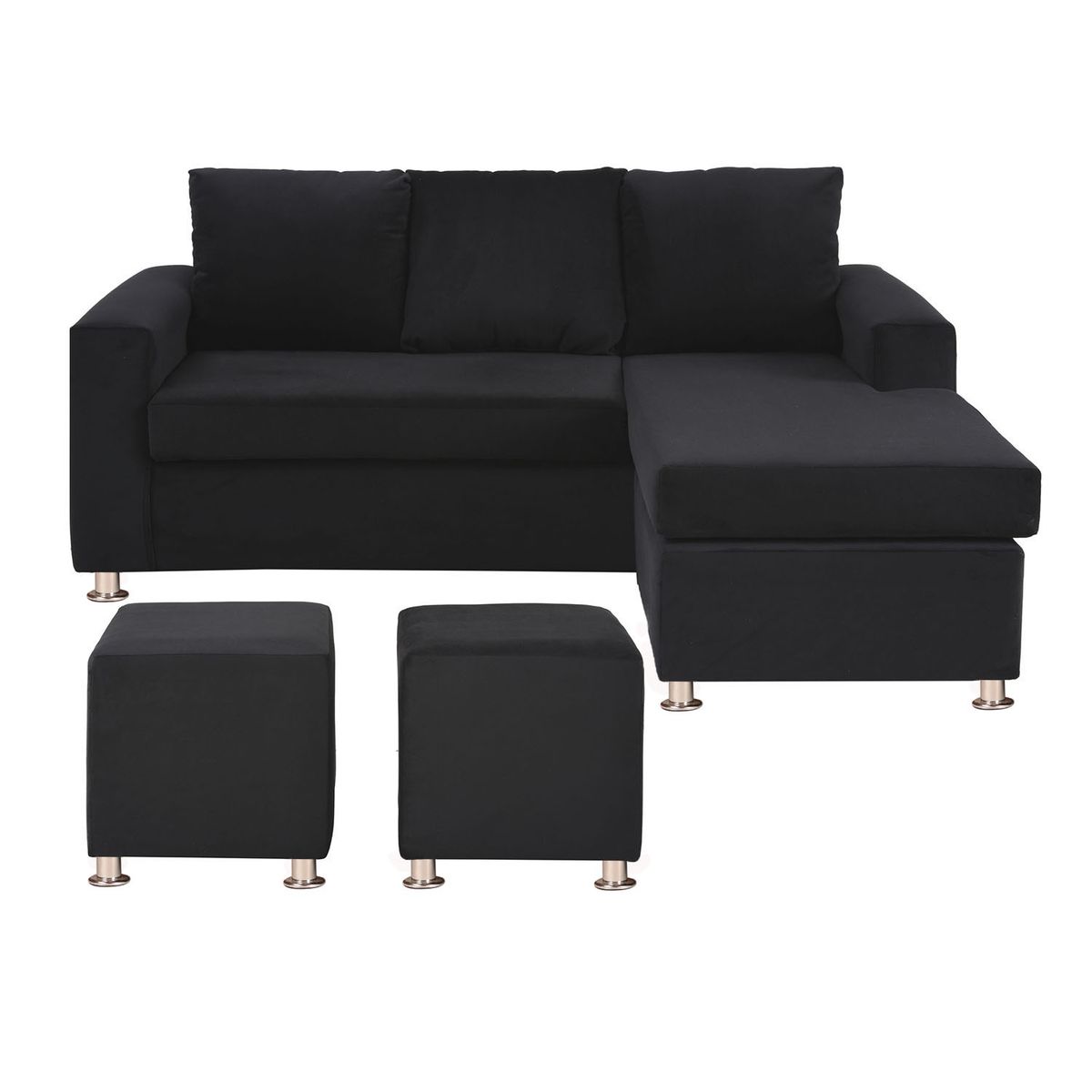 BODEVIR - Sofa Bi-L 3C+2 Pouf Felpa 12 Negro
