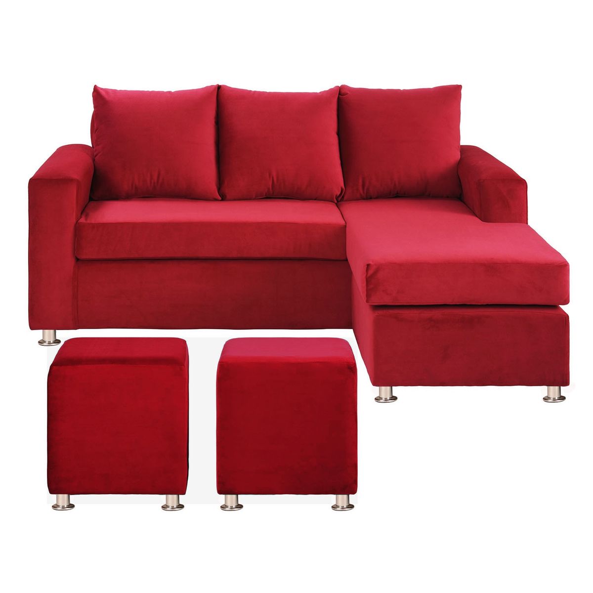 BODEVIR - Sofa Bi-L 3C+2 Pouf Felpa 12 Rojo