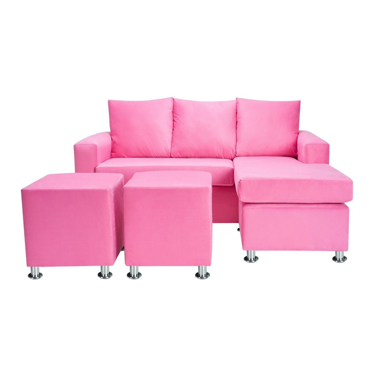 BODEVIR - Sofa Bi-L 3C+2 Pouf Felpa 12 Rosado