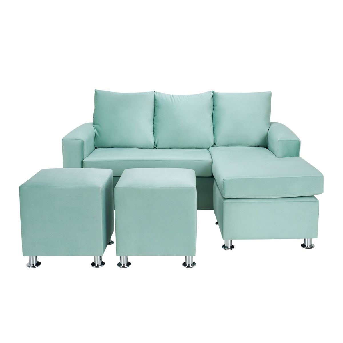 BODEVIR - Sofa Bi-L 3C+2 Pouf Felpa 12 Verde Agua