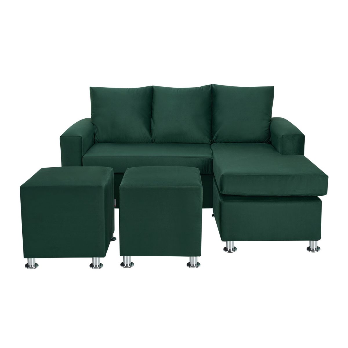 BODEVIR - Sofa Bi-L 3C+2 Pouf Felpa 12 Verde Botella