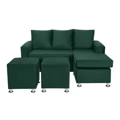 BODEVIR - Sofa Bi-L 3C+2 Pouf Felpa 12 Verde Botella