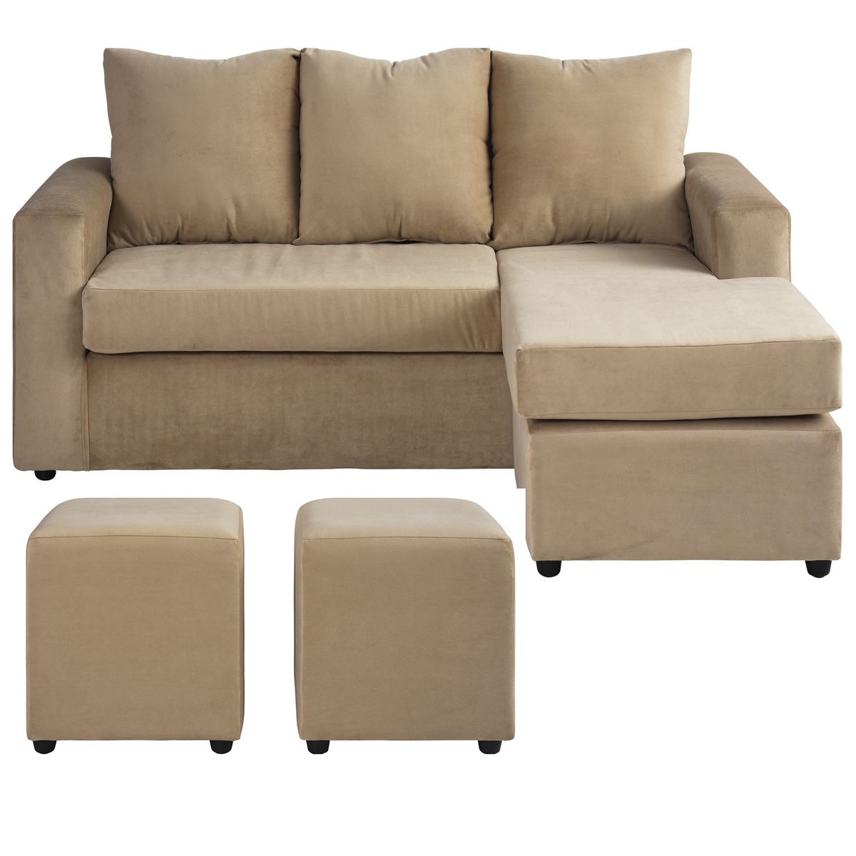 BODEVIR - Sofa Bi-L 3C+2 Pouf Felpa 30 Beige