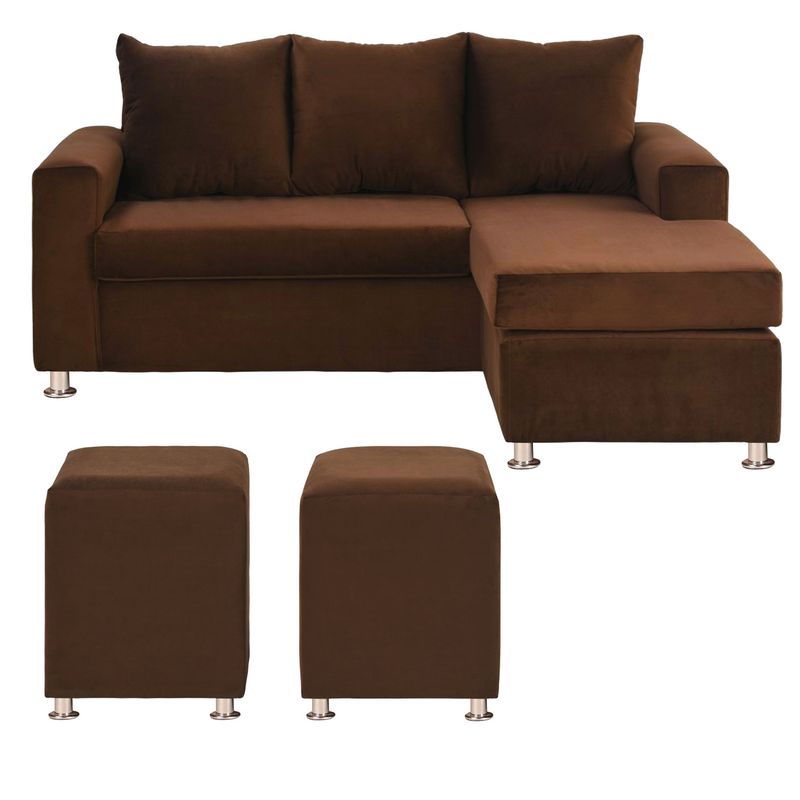 BODEVIR - Sofa Bi-L 3C+2 Pouf Felpa 12 Chocolate