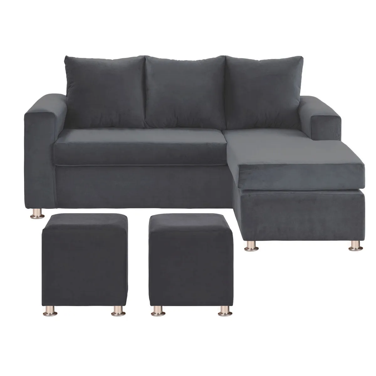 BODEVIR - Sofa Bi-L 3C+2 Pouf Felpa 12 Gris