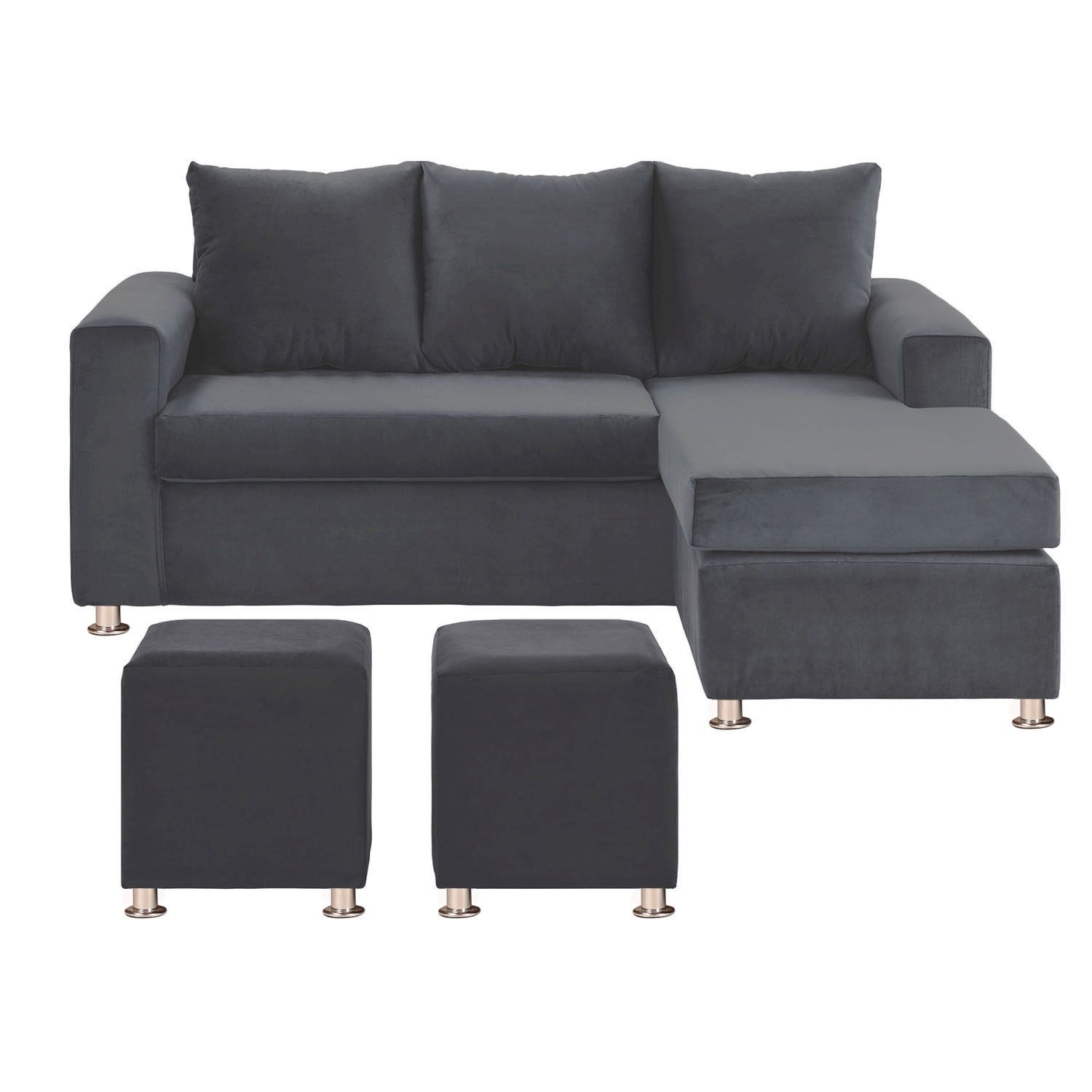 BODEVIR Sofa Bi-L 3C+2 Pouf Felpa 12 Gris
