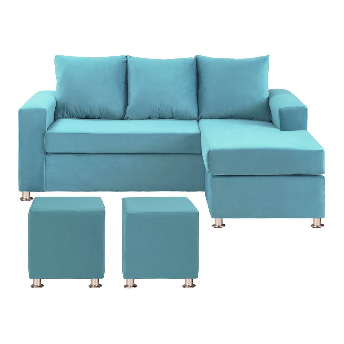BODEVIR - Sofa Bi-L 3C+2 Pouf Felpa 12 Turquesa