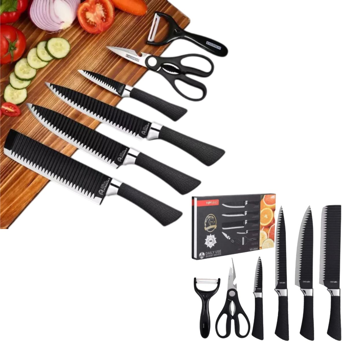 GENERICO - SET DE 6 PZAS CUCHILLOS NEGRO