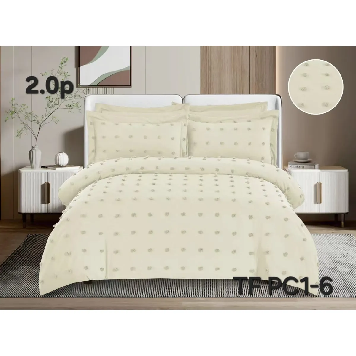 GENERICO - Edredon Ligero - Plumon de Verano Semiacolchado 2 Plazas Color Crema