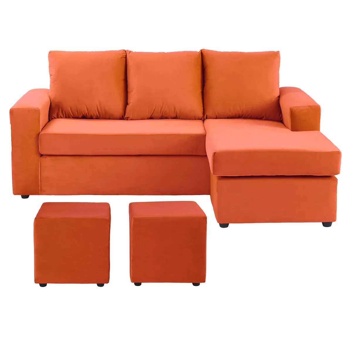BODEVIR - Sofa Bi-L 3C+2 Pouf Felpa 30 Naranjo