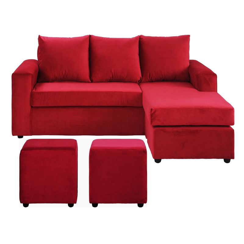BODEVIR - Sofa Bi-L 3C+2 Pouf Felpa 30 Rojo