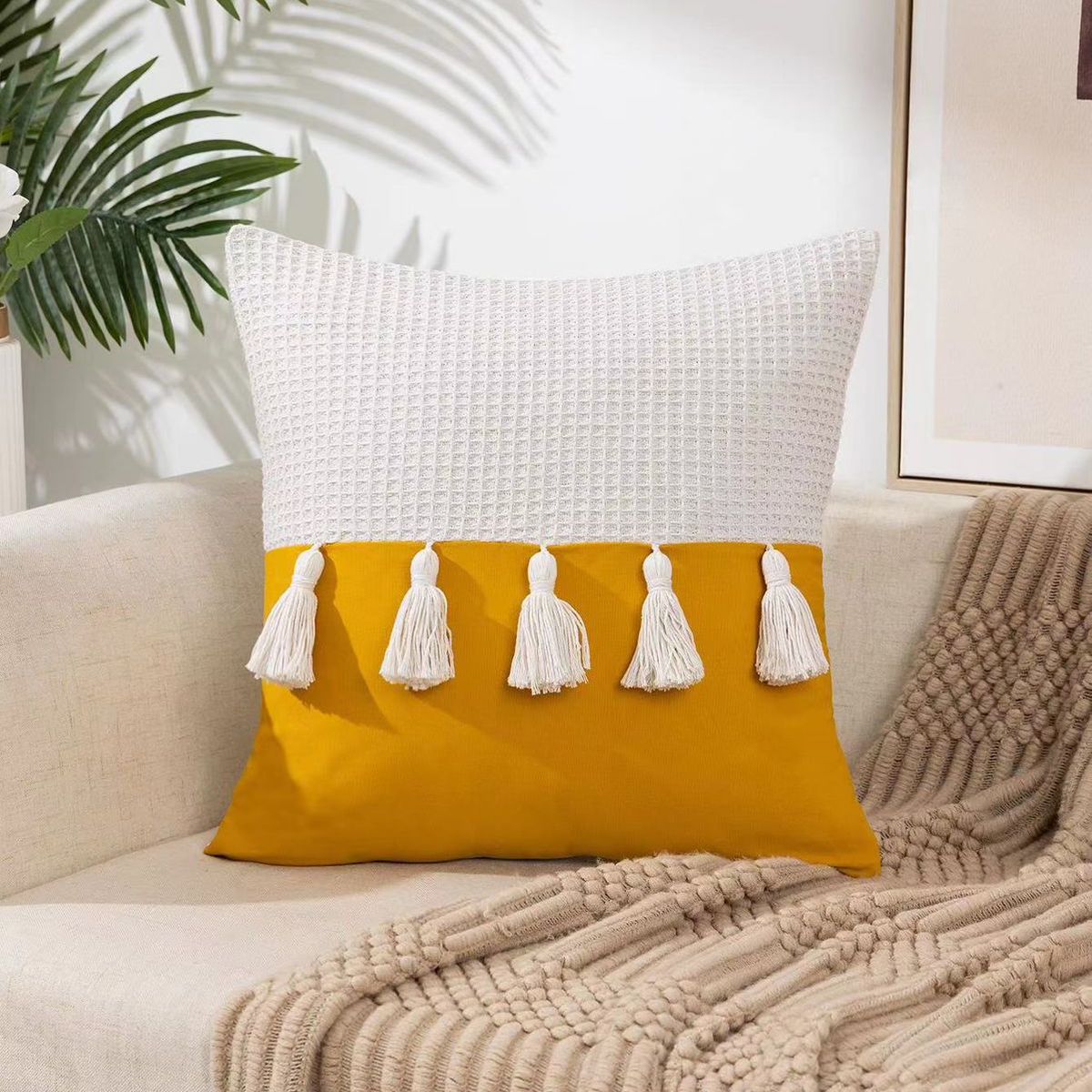 GENERICO - funda de cojin pack 2 unidades decorativa pompom