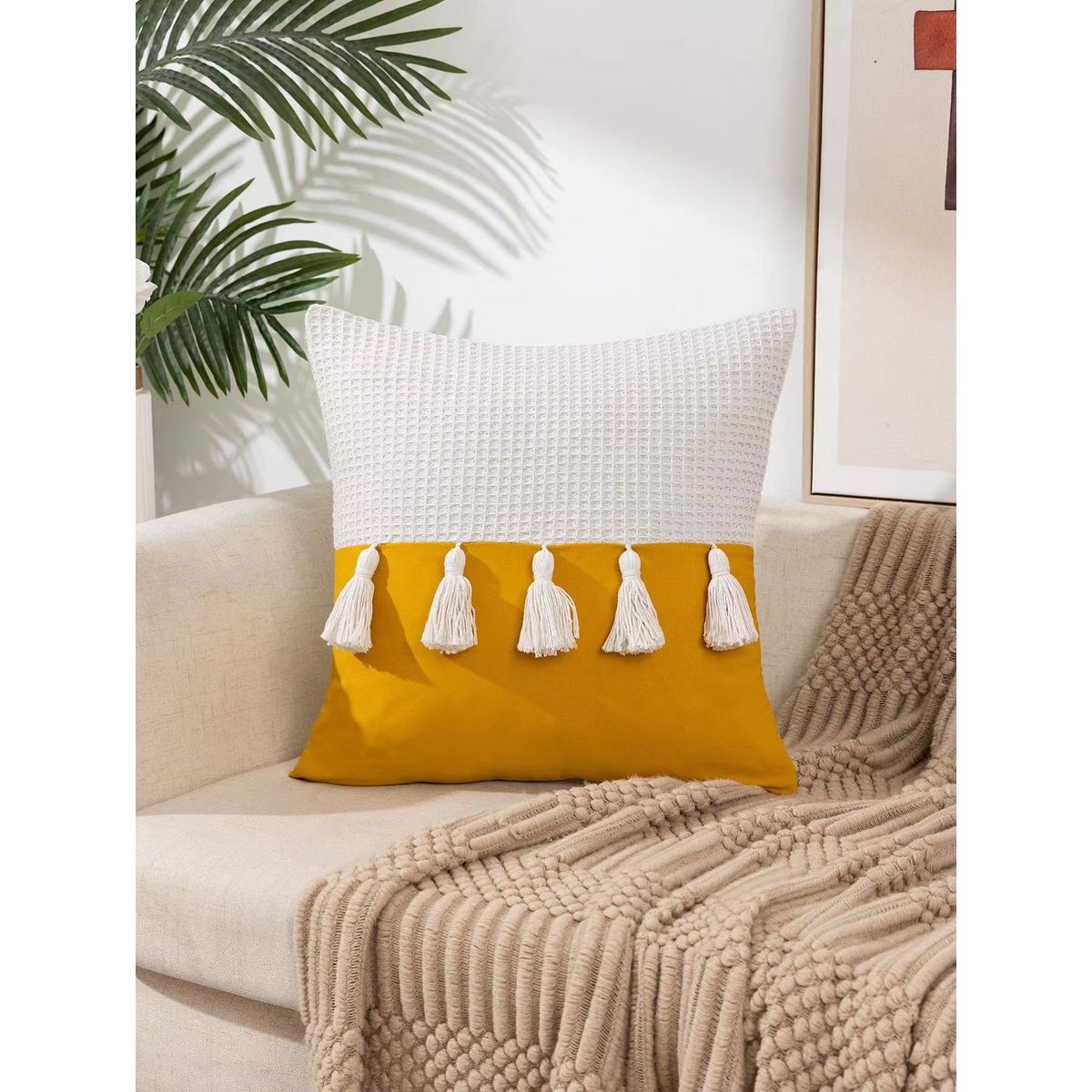 GENERICO - funda de cojin pack 2 unidades decorativa pompom