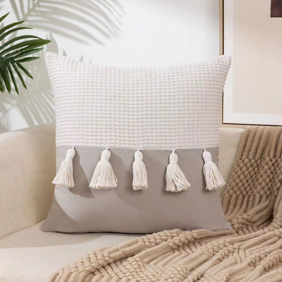 GENERICO - funda de cojin pack 2 unidades decorativa pompom