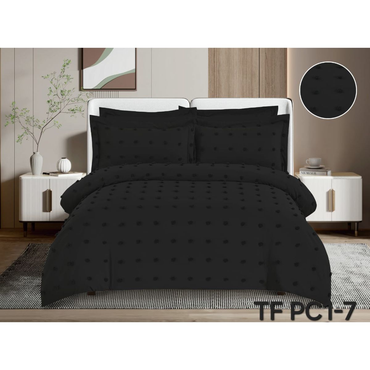 GENERICO - Edredon Ligero - Plumon de Verano Semiacolchado 2 Plazas Negro