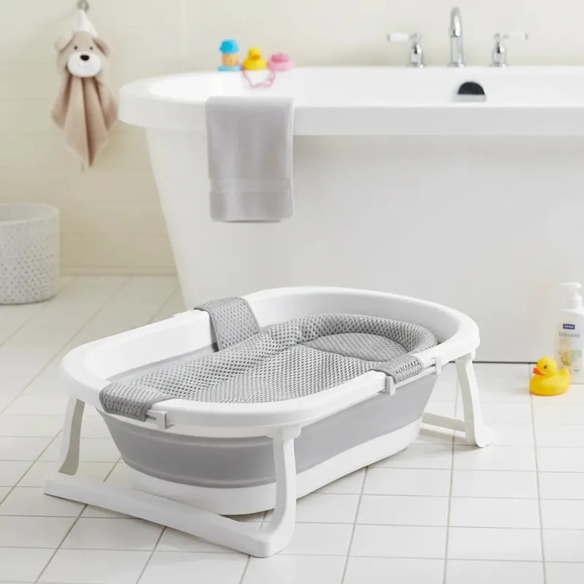 BEBESIT - Bañera Plegable Bebe con Hamaca Jelly Gris