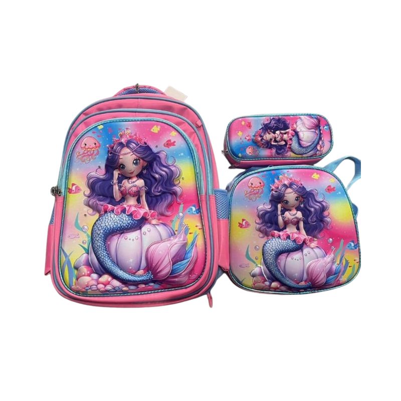 GENERICO - Set De 3 Mochila De Ruedas Con Lonchera y Estuche Para Niñas