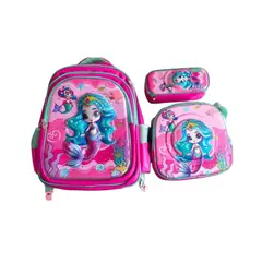 GENERICO - Set De 3 Mochila De Ruedas Con Lonchera y Estuche Para Niñas