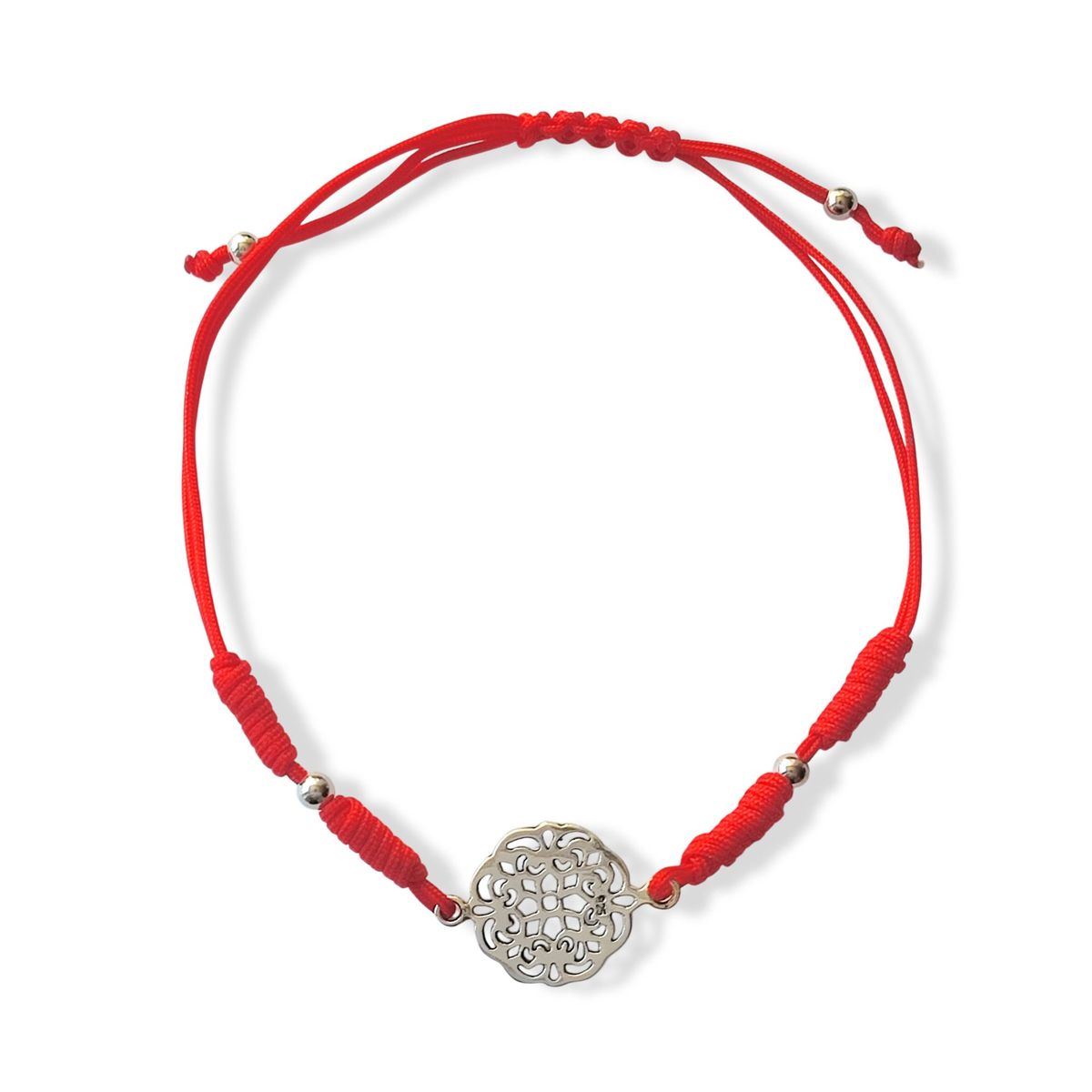 COGGIOLA - Pulsera Mandala Plata Fina 925 Cordón Rojo