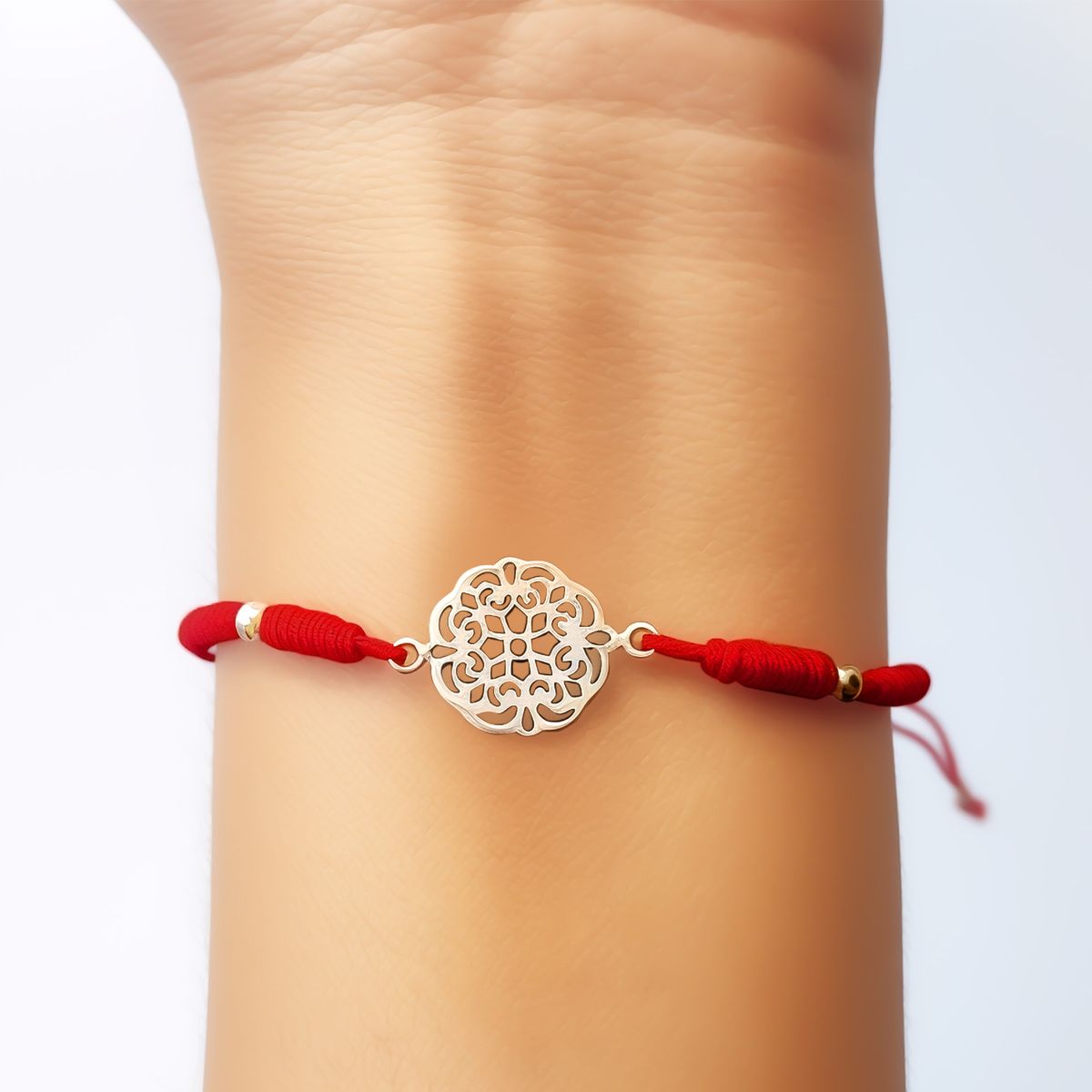 COGGIOLA - Pulsera Mandala Plata Fina 925 Cordón Rojo