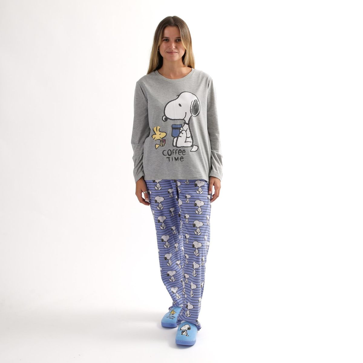 SNOOPY - Pijama Oficial Snoopy Coffee Time Manga Larga Unisex Adulto