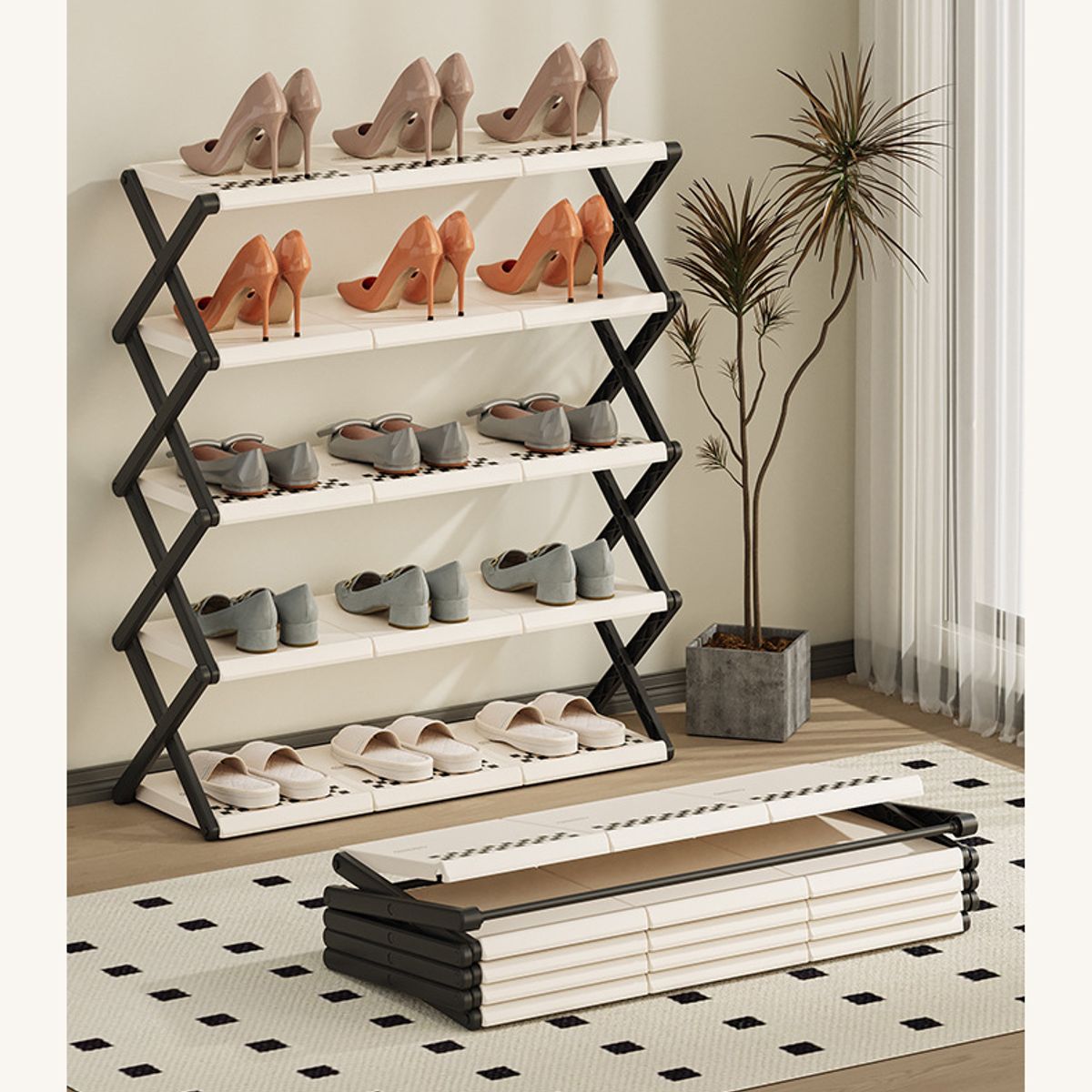 EVERSO - Zapatero Organizador Plegable 5 Niveles De Bambú 16 Pares