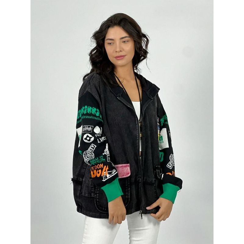 ENIGMATICA BOUTIQUE - Chaqueta Mezclilla con Diseño - Azul - Único