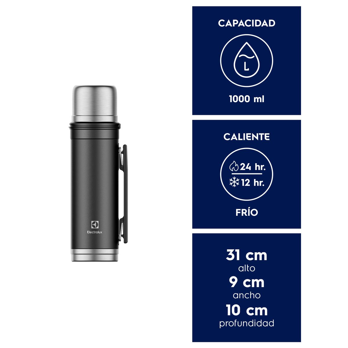 ELECTROLUX - Termo Acero Inoxidable Electrolux 1 Lt  Sense To Go Negro