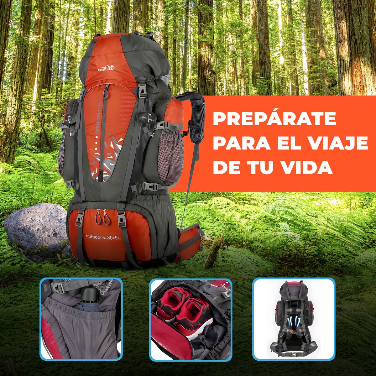 GENERICO - Mochila Para Trekking Camping Senderismo Outdoor 80L