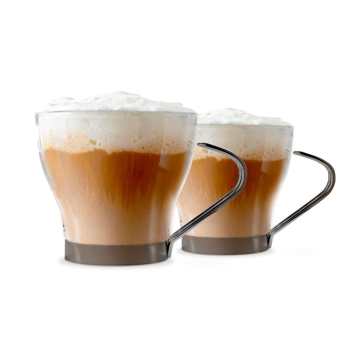 ALLEGRA - Set 4 Tazas Cappuccino 200ml Vidrio Asa Metálica Allegra