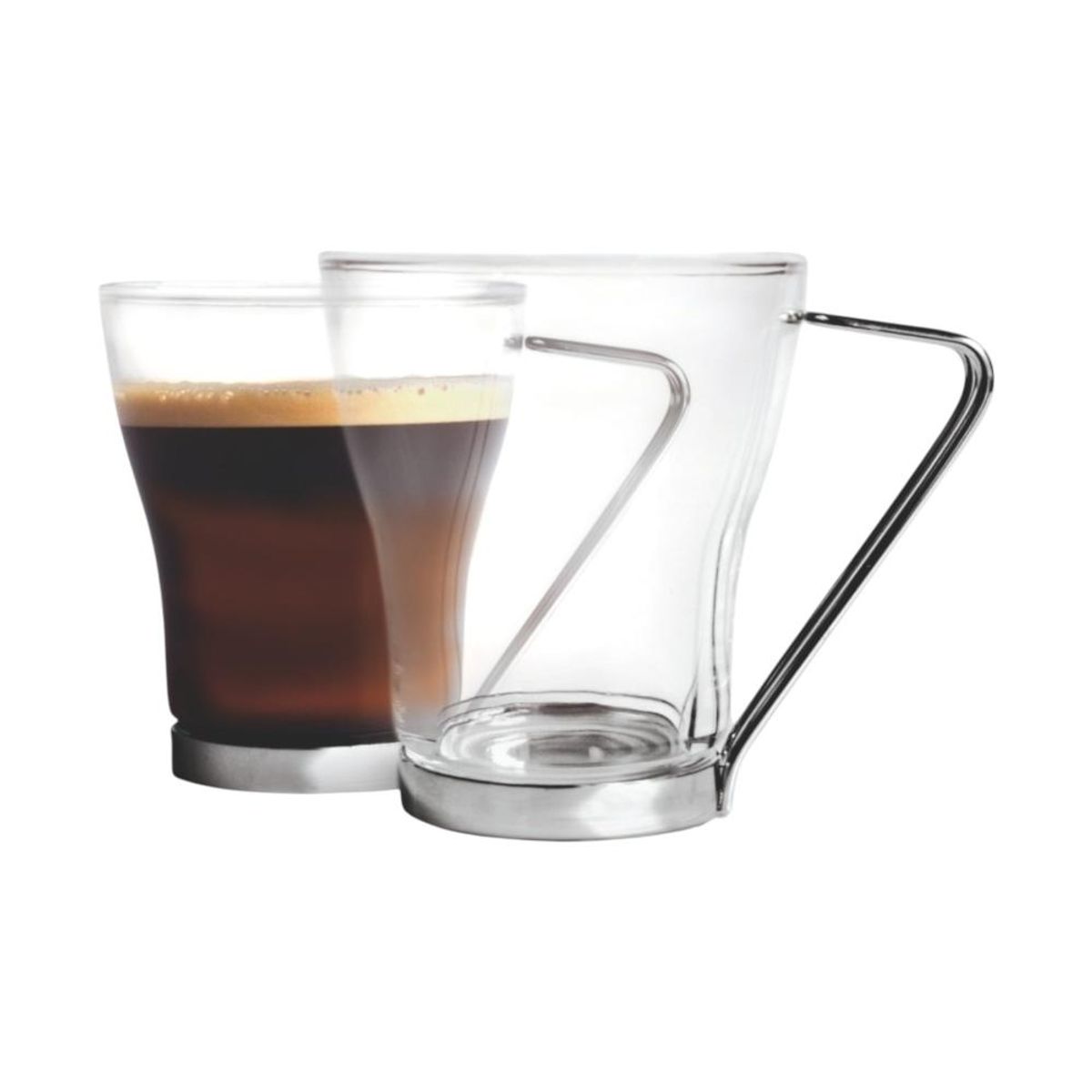 ALLEGRA - Set 4 Tazas Cappuccino 200ml Vidrio Asa Metálica Allegra