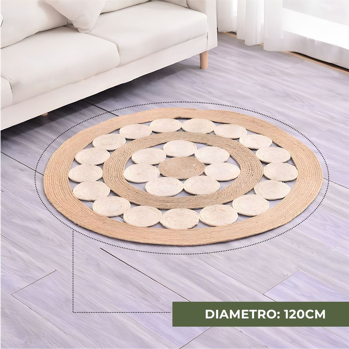 GENERICO - Alfombra De Algodón Diseño Circular Habitación 120 Cm
