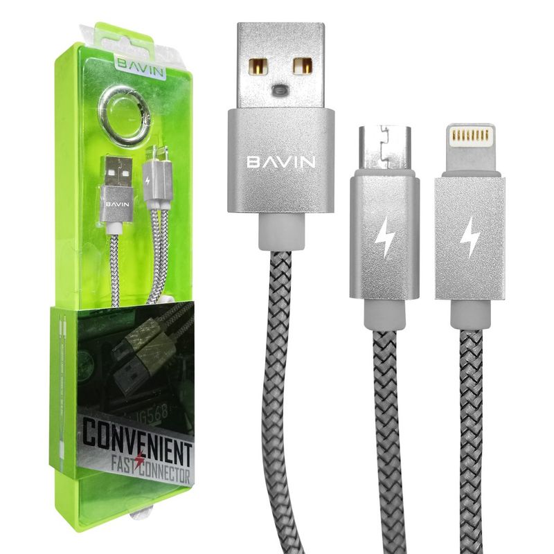 GENERICO - Cable USB Carga Rápida 2 en 1 Micro USB Lightning - Bavin Mod. CB-061