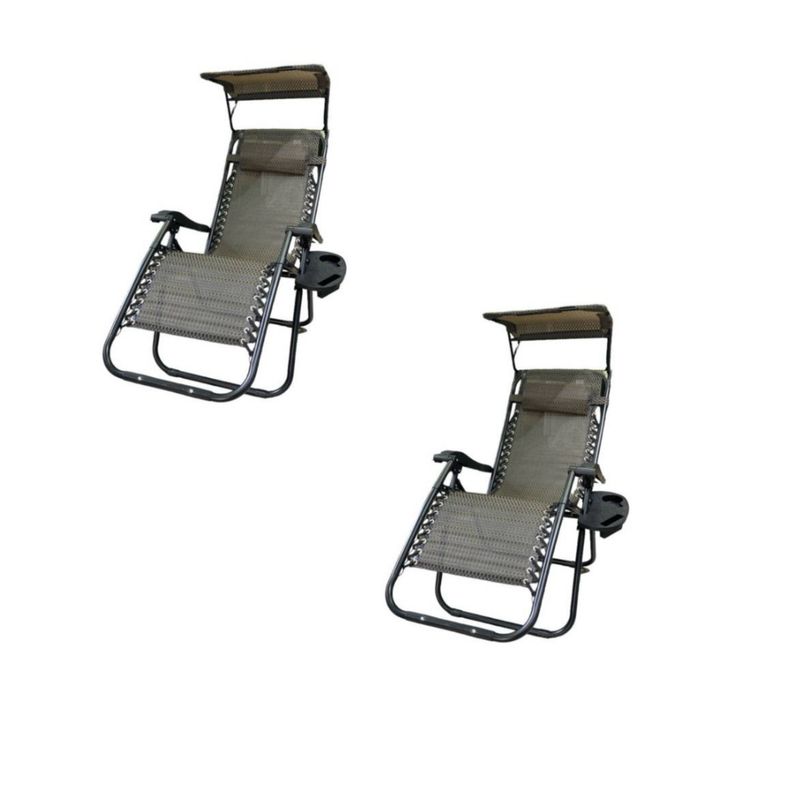 GENERICO - Pack x2 Silla Reposera Plegable Sombrilla con Portavasos