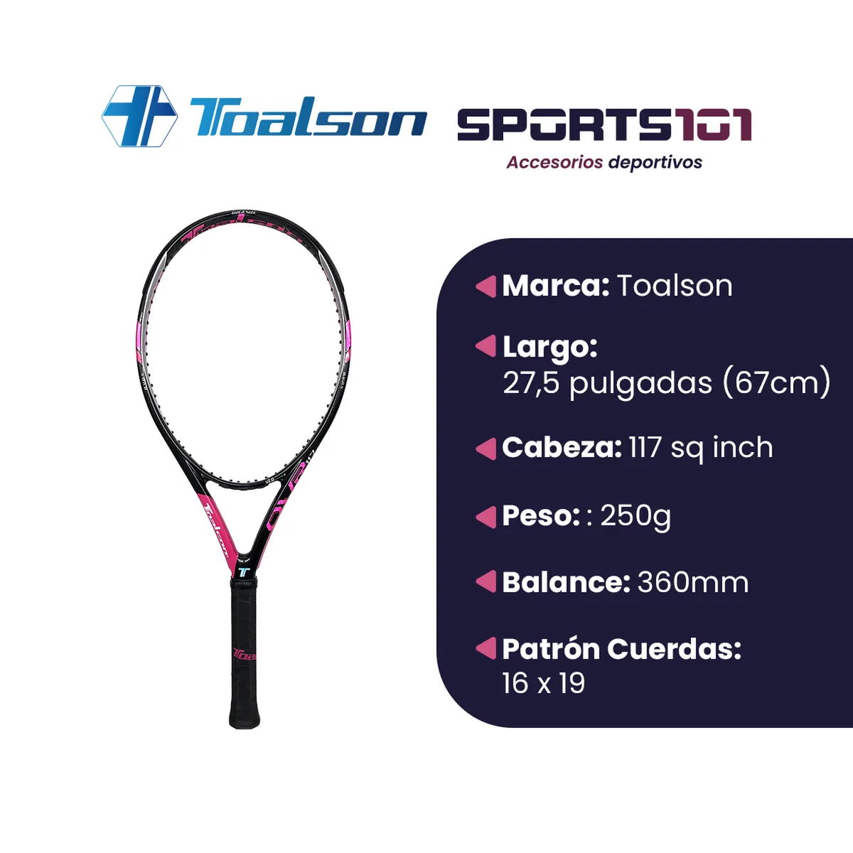 TOALSON - Raqueta de Tenis Toalson Oversize 117 V20 PINK G2