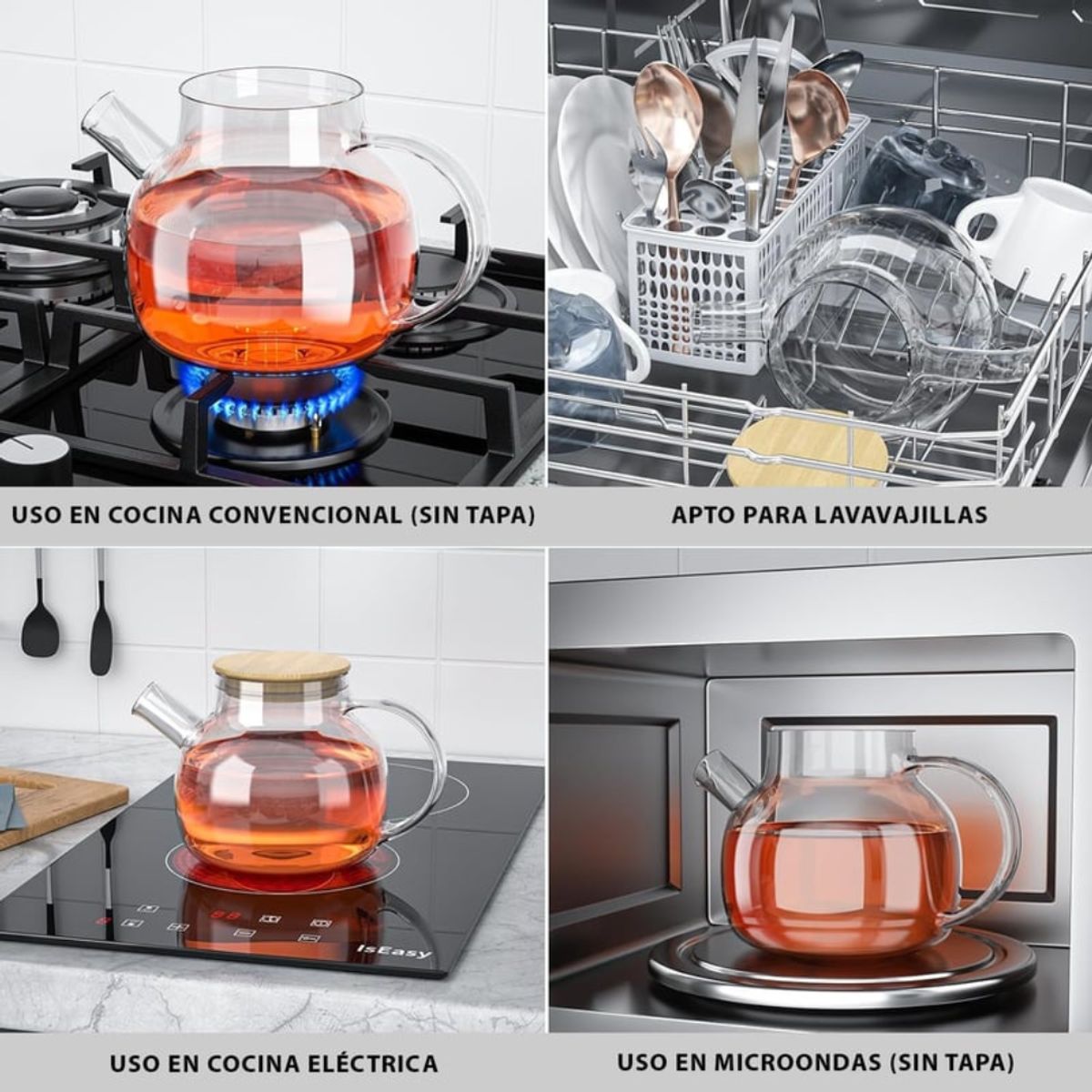 GENERICO - Tetera de Vidrio 1 Litro Resistente al fuego