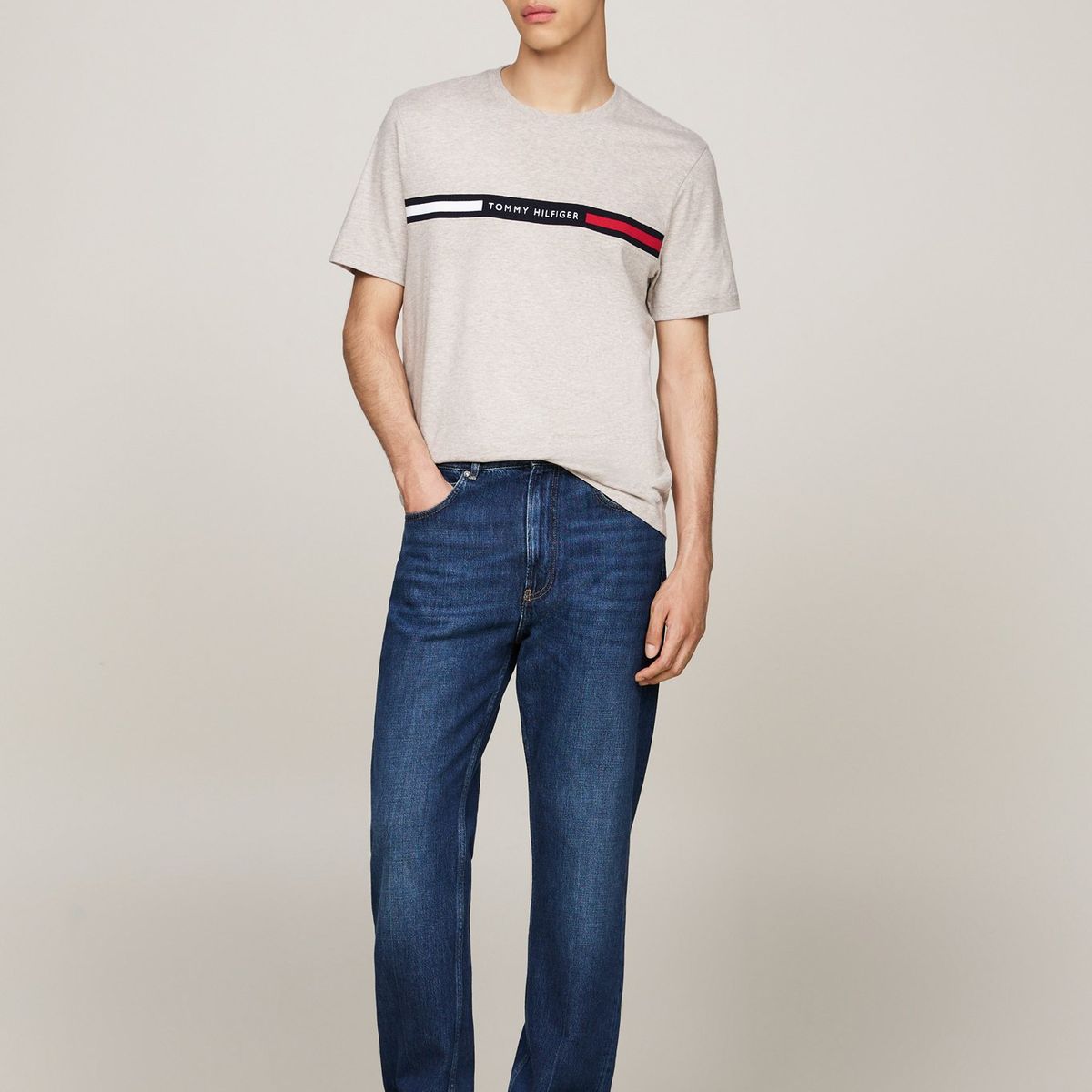 TOMMY HILFIGER - Polera Chest Insert Logo Beige Tommy Hilfiger