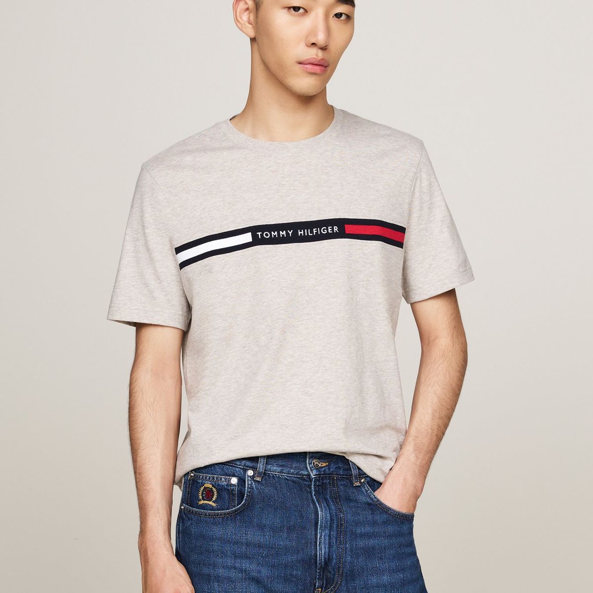 TOMMY HILFIGER - Polera Chest Insert Logo Beige Tommy Hilfiger